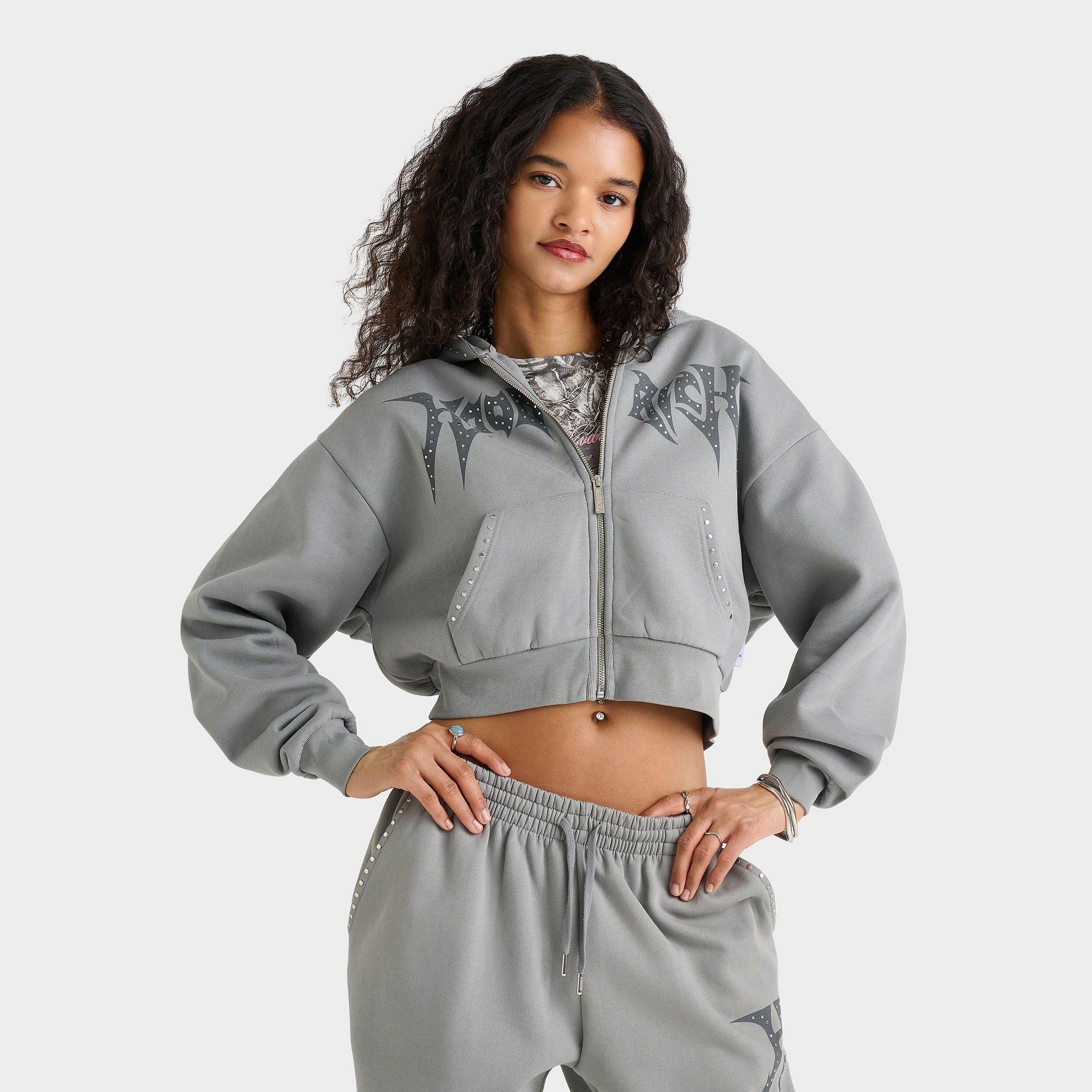 Hoodrich Aspen Studded Boxy Cropped Full-Zip Hoodie