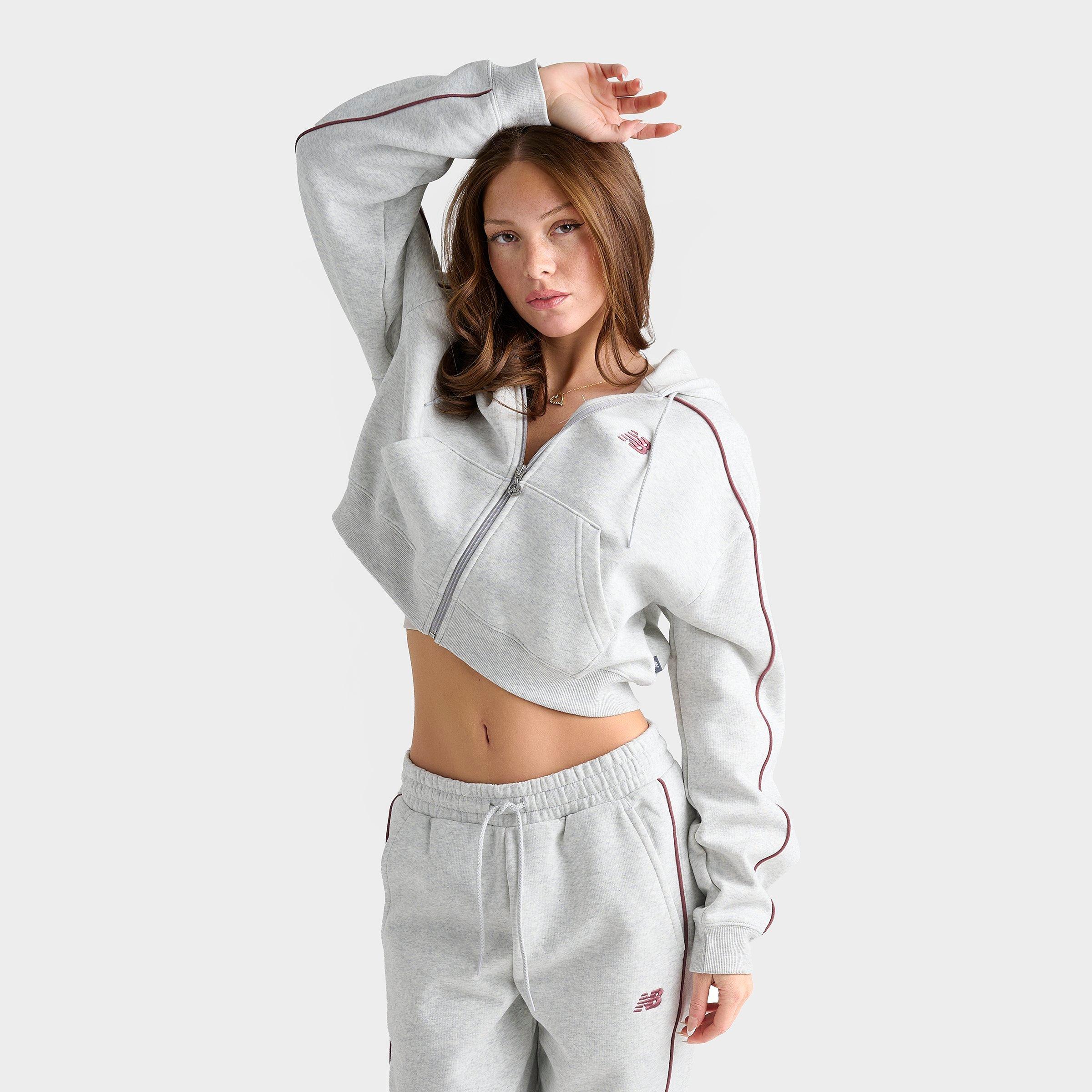 New Balance Piped Cropped Full-Zip Hoodie