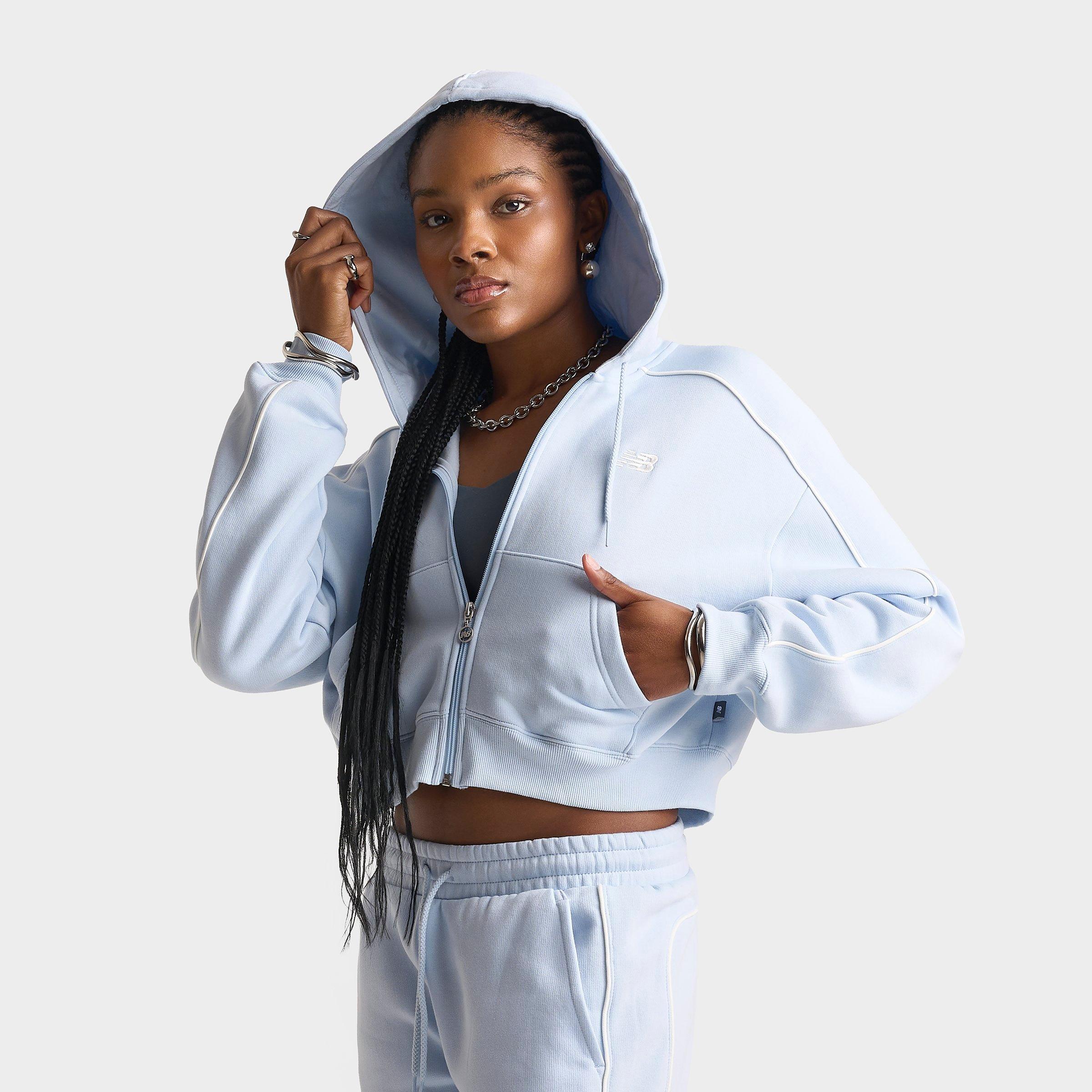 New Balance Piped Cropped Full-Zip Hoodie