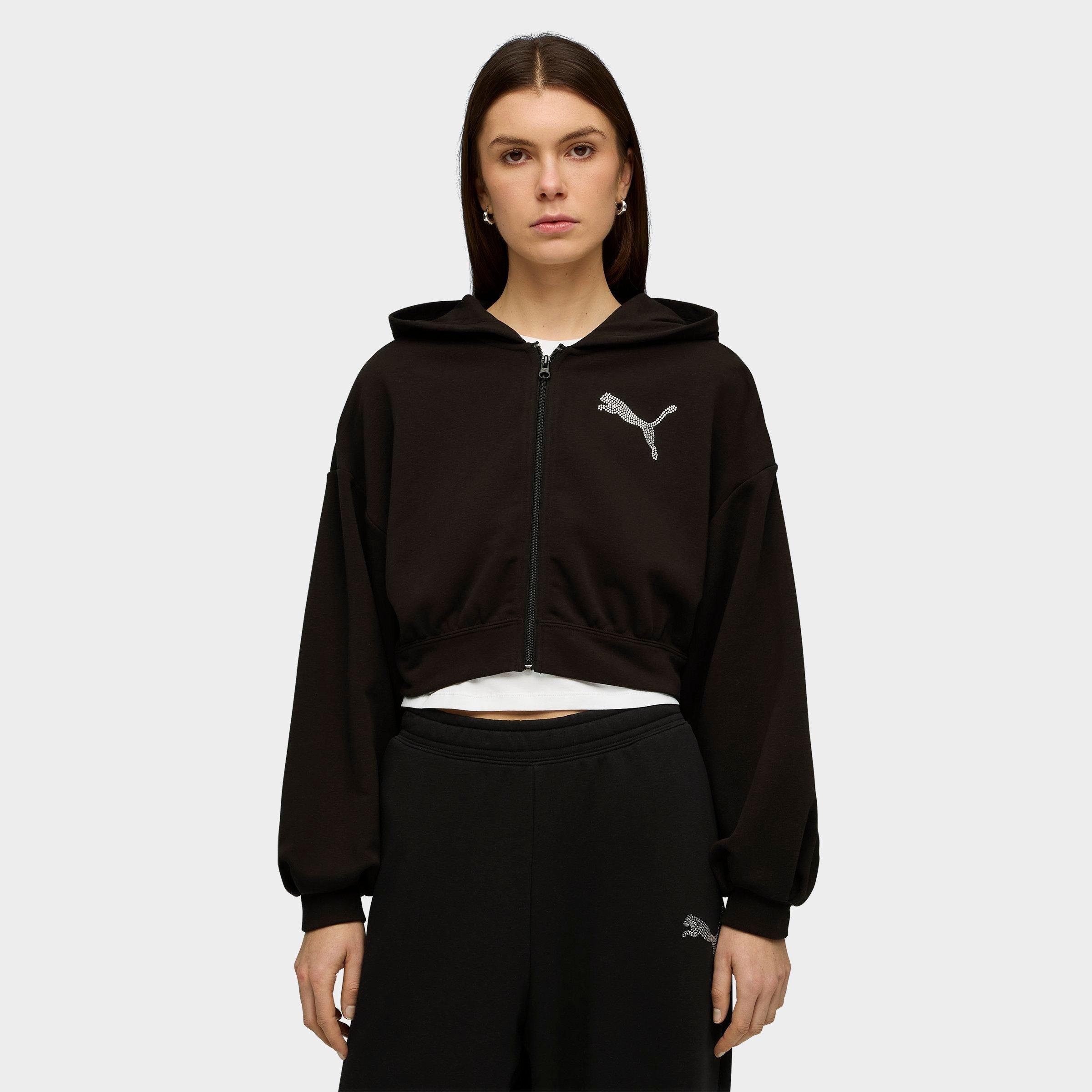 Puma Essentials Graphics Bedazzled Cropped Full-Zip Hoodie