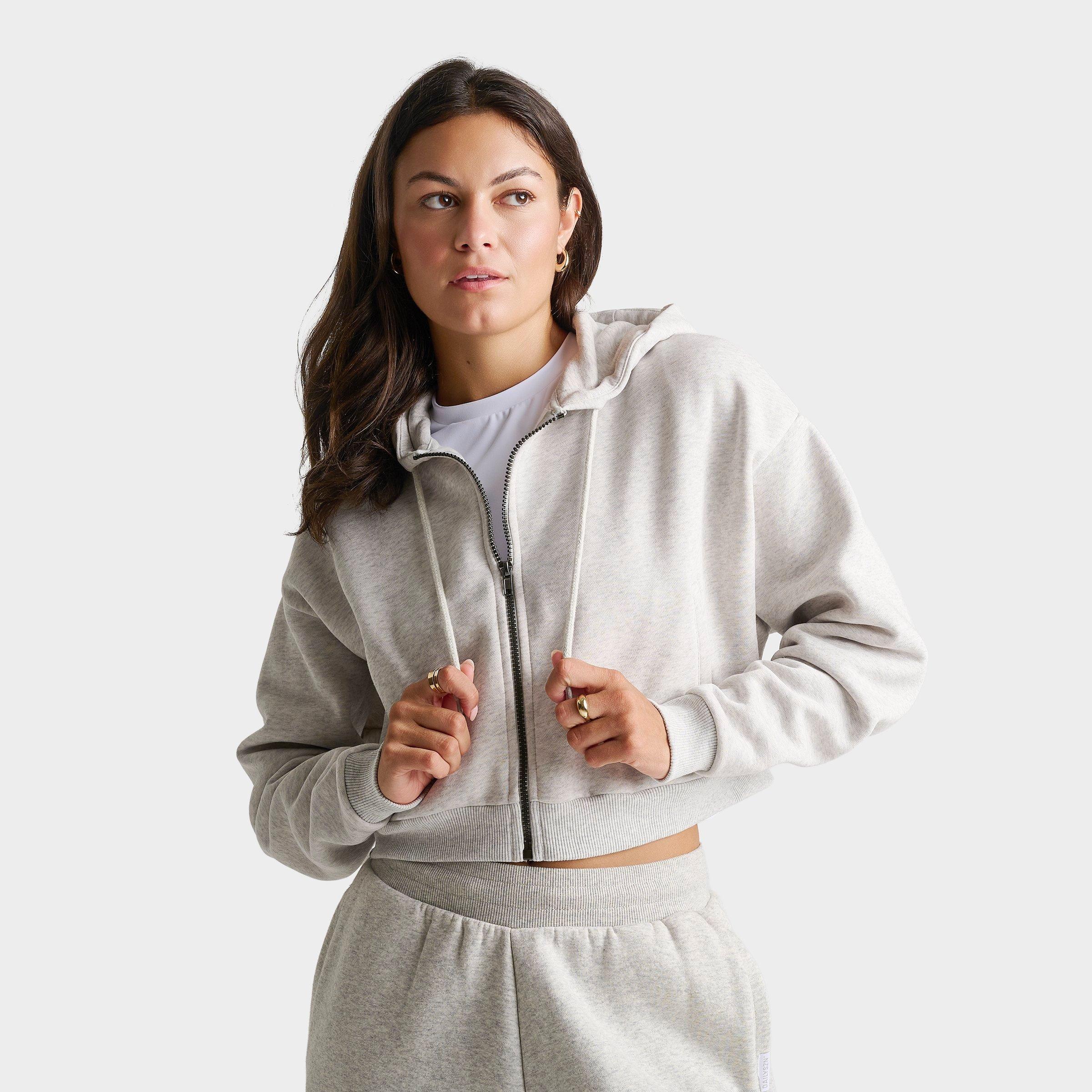 DAILYSZN Fleece Cropped Full-Zip Hoodie