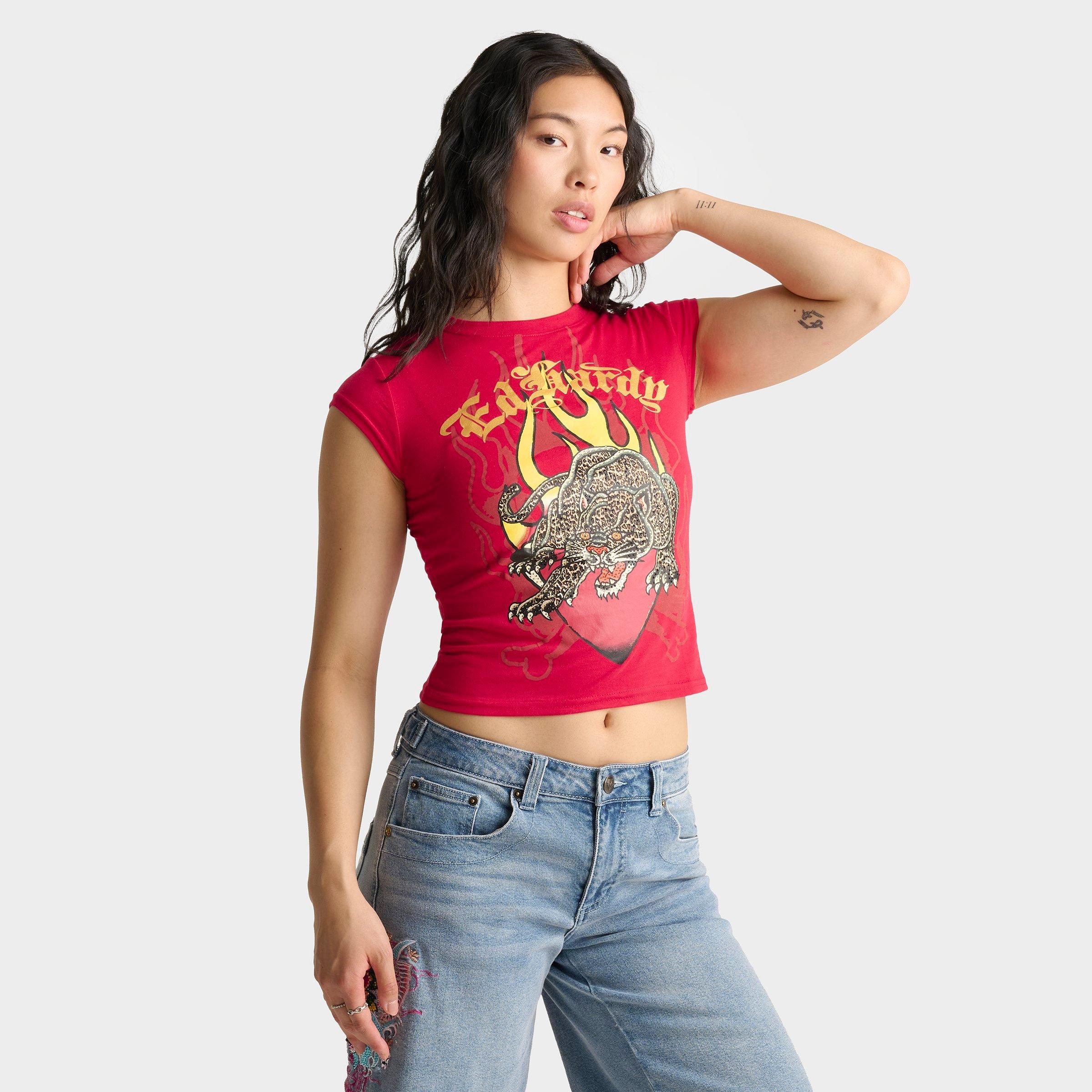 Ed Hardy Leopard Panther Cap Sleeve T-Shirt