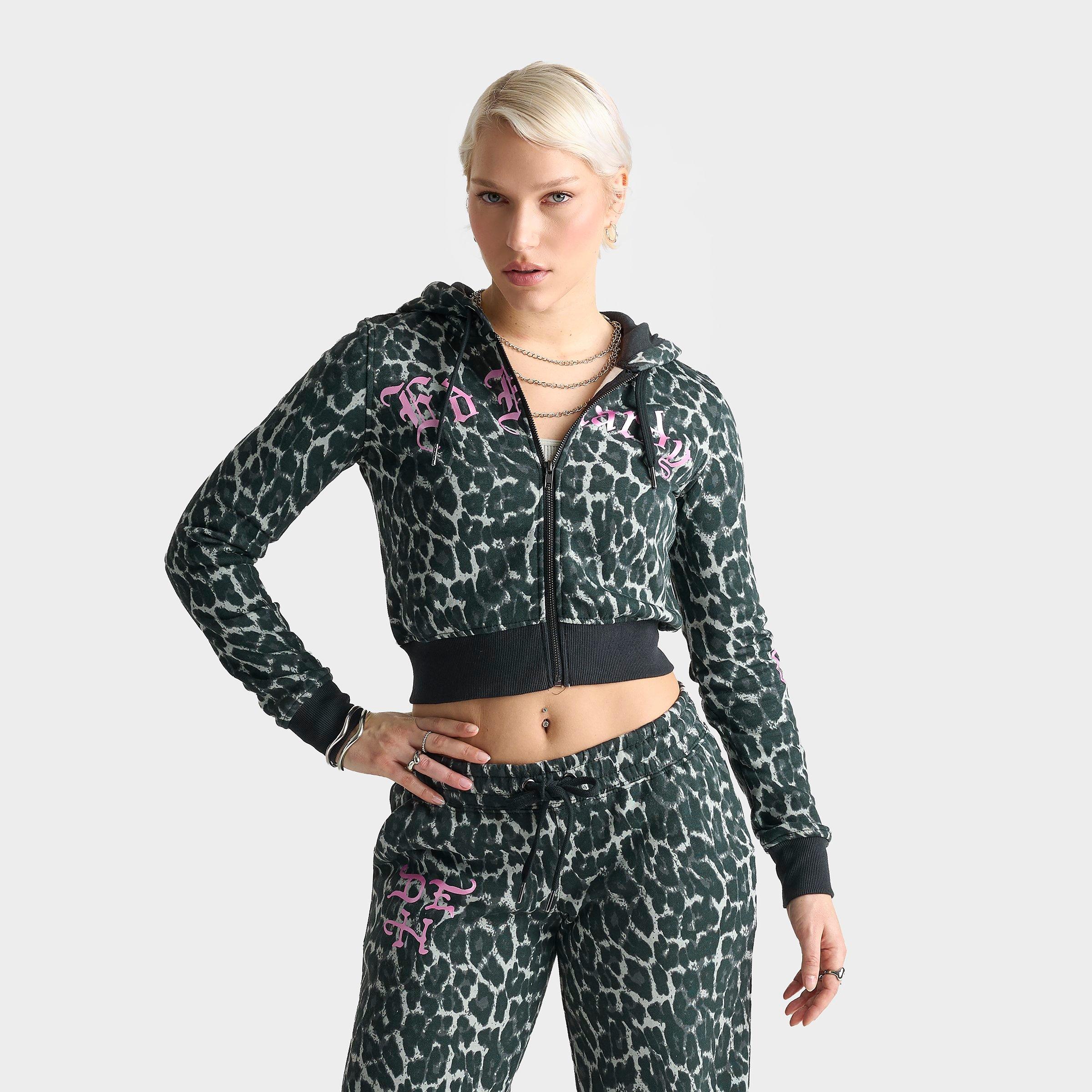 Ed Hardy "Love Kills Slowly" Skull Cropped Full-Zip Fleece Hoodie