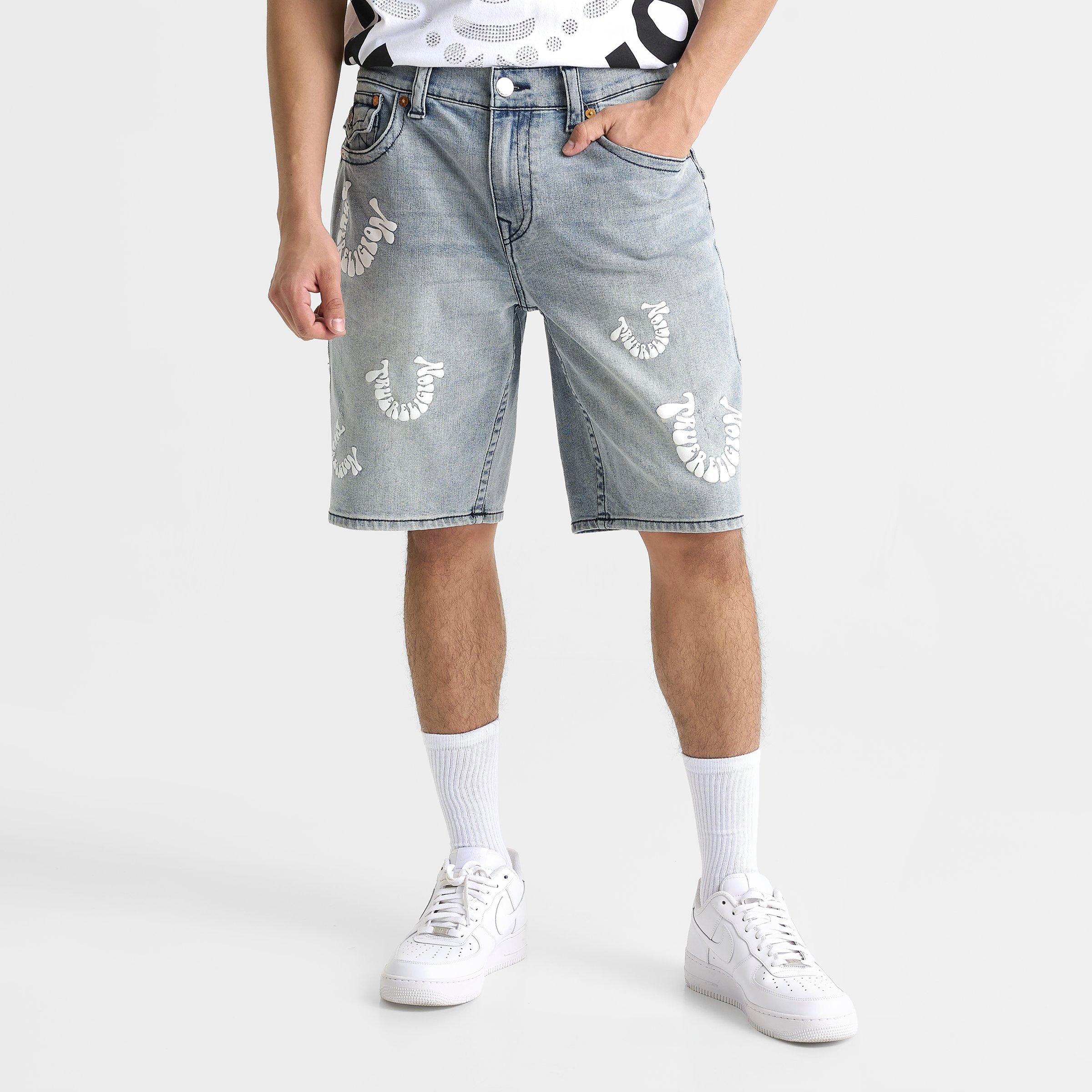 True Religion Warped Logo Denim Jean Shorts