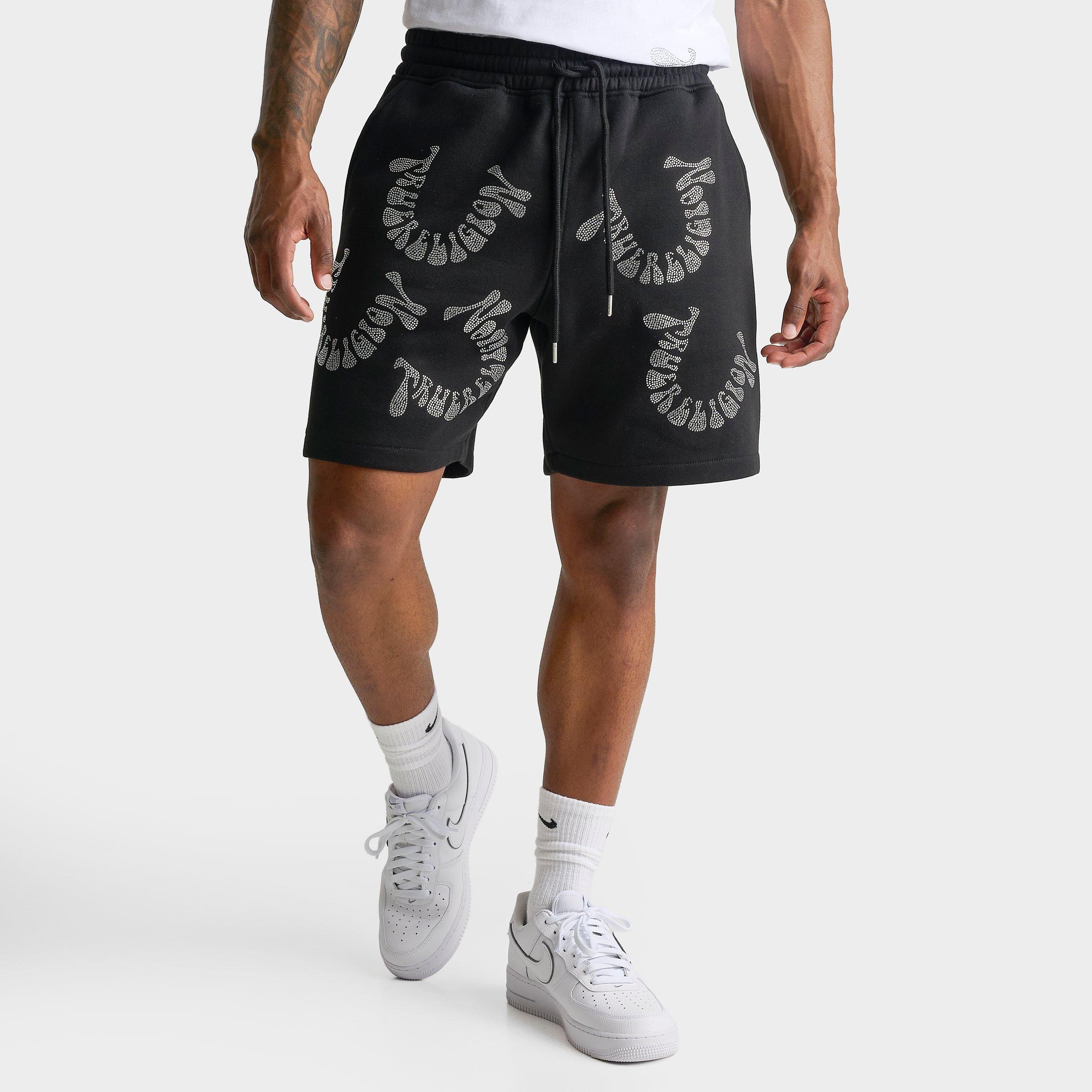 True Religion Warped Logo Rhinestone Fleece Shorts