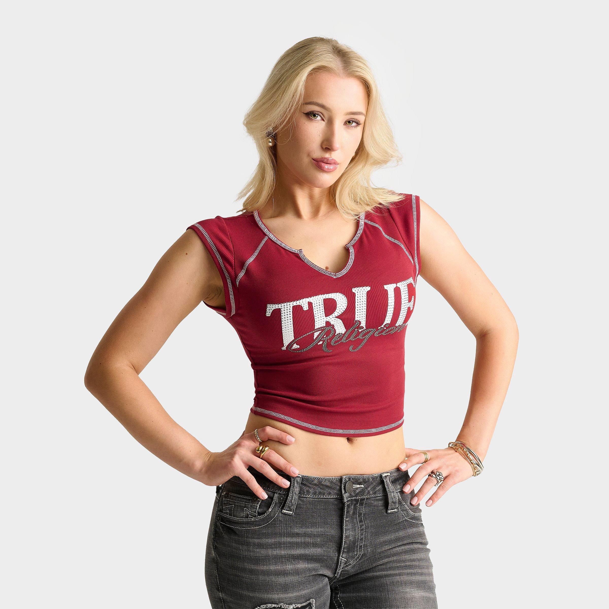 True Religion Crystal Ribbed Notched T-Shirt